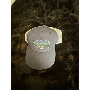 Patagonia Hat Cap Snap Back Mens Blue Bear Logo Mesh Trucker Baseball One Size